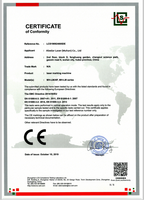 Máquina de marcado láser con certificado CE